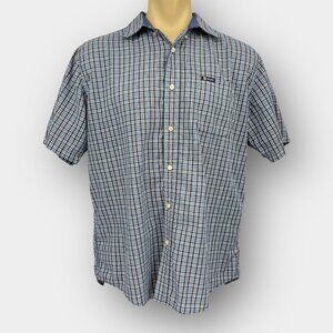 Chaps Men’s Easy‑Care Short‑Sleeve Plaid Shirt L/G (2XL Fit) Blue/Grey/White